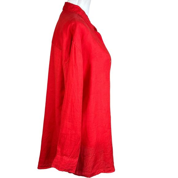 Christian Siriano Linen Shirt Women Medium Bright Red Oversized Minimalist Tunic - Picture 3 of 16